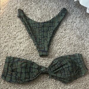 Skatie Green Crocodile Print Bikini Set